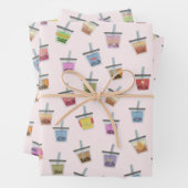 Koolthee-kleurig kawaï-schattig patroon inpakpapier vel (In situ)