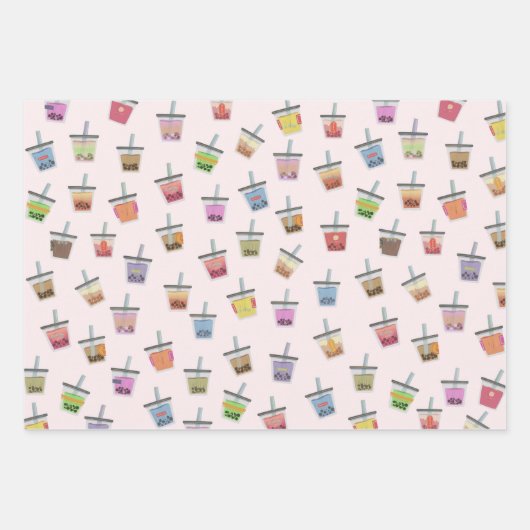 Koolthee-kleurig kawaï-schattig patroon inpakpapier vel (Voorkant)