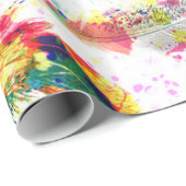 Kooltrendy waterverf neonsplatters veren cadeaupapier (Rol Hoek)