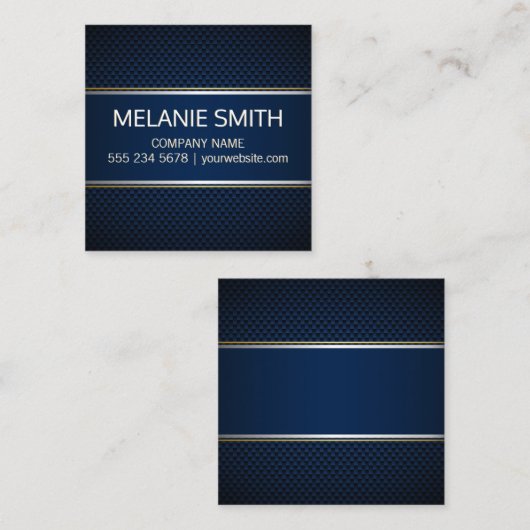 Koolvezel Blauwe achtergrond Gele witte lijnen Vierkante Visitekaartje (Voorkant / Achterkant)
