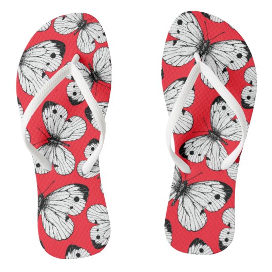 Koolvlinderpatroon op rood teenslippers (Voetbed)