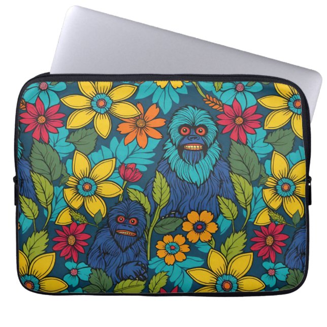 Koolvoetige Yeti Sasquatch Wilde Bloem Laptop Sleeve (Voorkant)