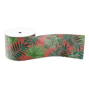 Koolvormig ontwerp met tropische palmbladeren Gros Grosgrain Lint