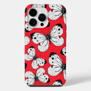 Koolwitervlinderpatroon op rood iPhone 14 pro max hoesje