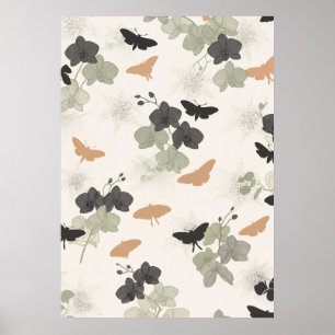 Koolzaad Salie Goud Mot Orchidee Patroon Poster
