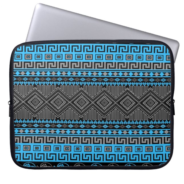 Koolzomertrendy neonblauw grijs Aztec Laptop Sleeve (Voorkant)