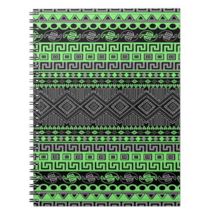 Koolzomertrendy neongroen grijs Aztec Notitieboek