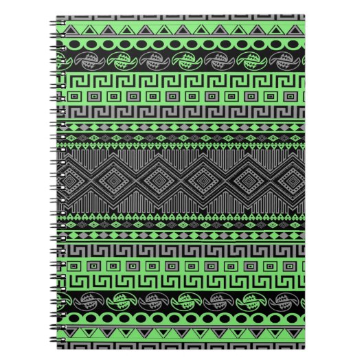 Koolzomertrendy neongroen grijs Aztec Notitieboek (Voorkant)