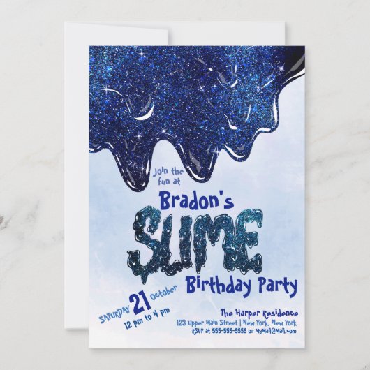 Koolzure blauwe sparkly glitter Slim Birthday Kaart (Voorkant)