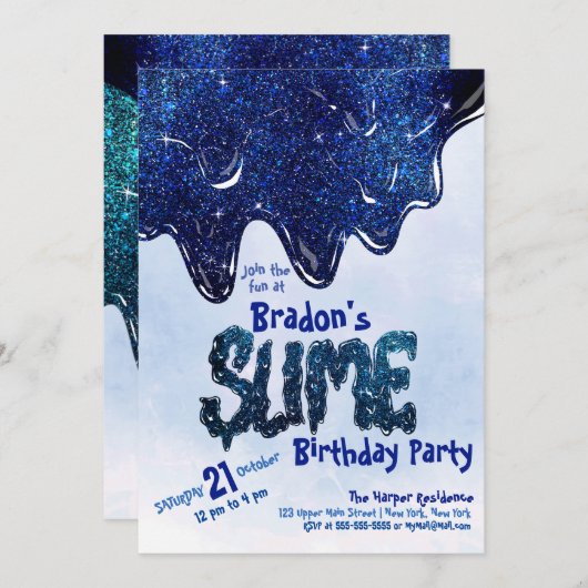 Koolzure blauwe sparkly glitter Slim Birthday Kaart (Voorkant / Achterkant)