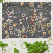 Koolzwart Aquarel Wilde Bloemen Theedoek (Gevouwen)