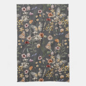 Koolzwart Aquarel Wilde Bloemen Theedoek (Verticaal)