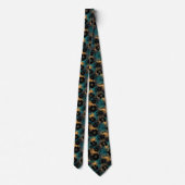 Koolzwart bloemensilhouet met turquoise & mosterd stropdas (Achterkant)