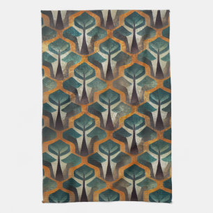 Koolzwart en goud Art Deco met turkooizen accenten Theedoek