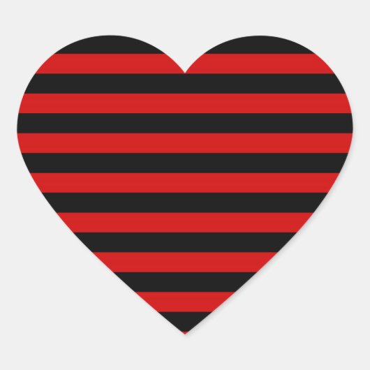 Koolzwart en rood strepenpatroon hart sticker (Voorkant)