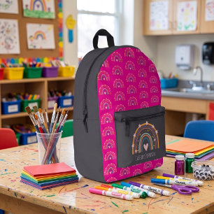 Koolzwart en roze regenboogkinderen  bedrukte rugzak