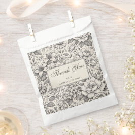 Koolzwart en wit geëtste bloemen klassiek bedankzakje
