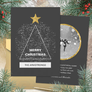 Koolzwart Gouden Moderne Geometrische Kerstboom Feestdagenkaart