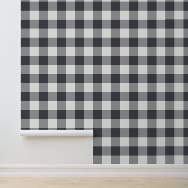 Koolzwart grote Buffalo geruite Gingham Behang (Applicatie)