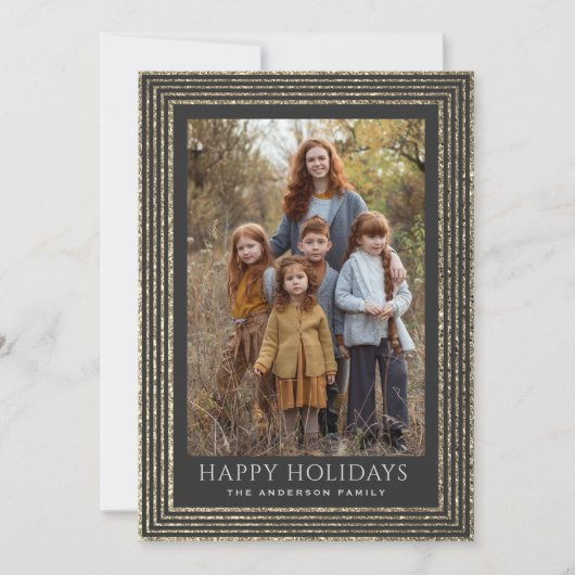 Koolzwart Koper Goud Glitter Kerstboom Foto Feestdagenkaart (Voorkant)