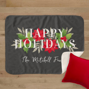 Koolzwart Poinsettia-familie Kerstmis Sherpa Deken