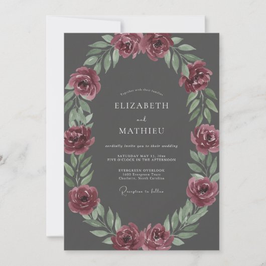 Koolzwart Pruim Ranunculus Eucalyptus Bruiloft Kaart (Voorkant)