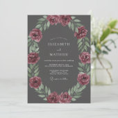 Koolzwart Pruim Ranunculus Eucalyptus Bruiloft Kaart (Staand voorkant)