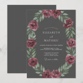 Koolzwart Pruim Ranunculus Eucalyptus Bruiloft Kaart (Voorkant / Achterkant)