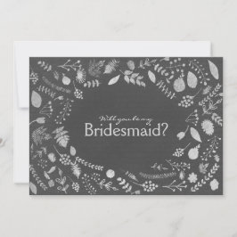 Koolzwart Zilveren Bloemen Be My Bridesmaid etc. Kaart