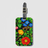 Koolzwarte bloemrijke volkskunst bagagelabel (Voorkant (verticaal))
