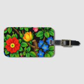 Koolzwarte bloemrijke volkskunst bagagelabel (Voorkant (horizontaal))