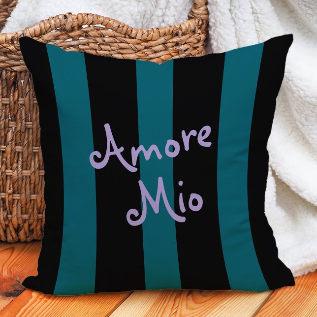 Koolzwarte en Teal Strepen | Amore Mio Kussen (Creator heeft geüpload)