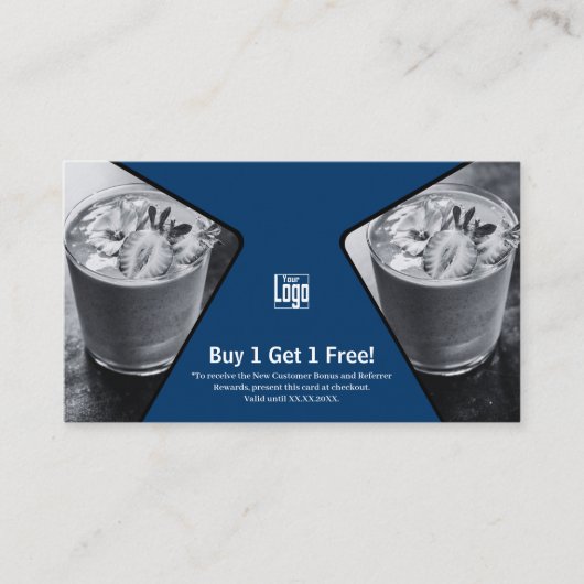 Koop 1 Krijg 1 Kosteloos Blauw Wit Zwart Werknemer Aanbevelingskaartje (Voorkant)