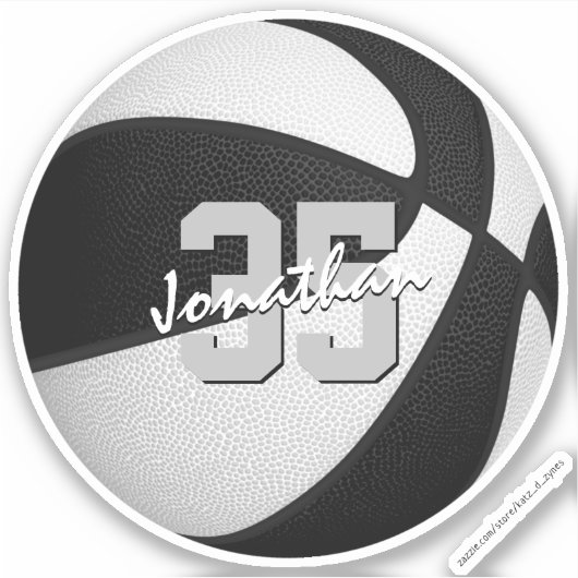 Koop 1 of bulk zwart wit basketbal team kleuren sticker (Voorkant)
