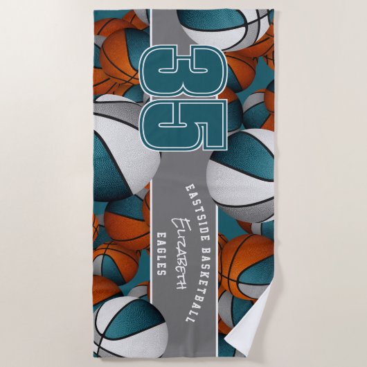 Koop 1 of in bulk Veel basketballen blauwgroen gri Strandlaken (Voorkant)