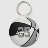 Koop 1 of in bulk zwart grijs aangepaste basketbal sleutelhanger (Voorkant)