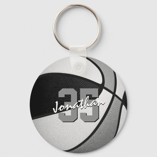 Koop 1 of in bulk zwart grijs aangepaste basketbal sleutelhanger (Voorkant)