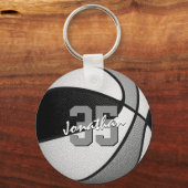 Koop 1 of in bulk zwart grijs aangepaste basketbal sleutelhanger (Voorkant)