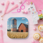 KOOP AMERIKAANSE TEKST MET VLAG OP EEN SCHUUR SILO PAPIEREN BORDJE (Feest)