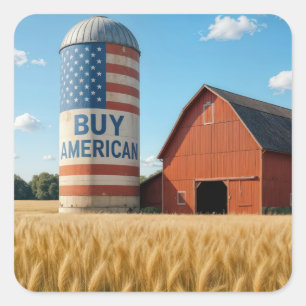 KOOP AMERIKAANSE TEKST MET VLAG OP EEN SCHUUR SILO VIERKANTE STICKER