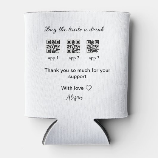 koop bride een drink scan QR code dank uInvitation Blikjeskoeler (Voorkant)