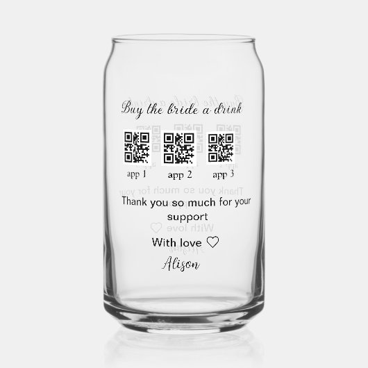 koop bride een drink scan QR code dank uInvitation Blikvorm Glas (Voorkant)