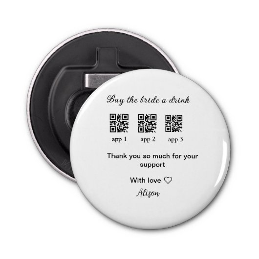 koop bride een drink scan QR code dank uInvitation Button Flesopener (Voorkant)