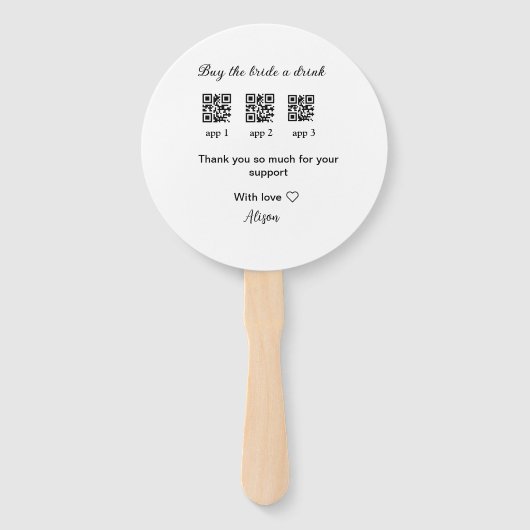 koop bride een drink scan QR code dank uInvitation Handwaaier (Achterkant)