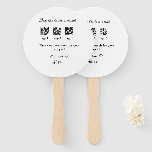 koop bride een drink scan QR code dank uInvitation Handwaaier (Voorkant en achterkant)