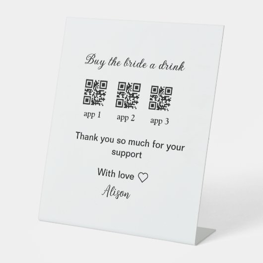 koop bride een drink scan QR code dank uInvitation Reclamebord Met Voetstuk (Voorkant)