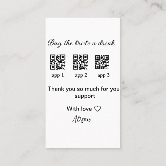 koop bride een drink scan QR code dank uInvitation Visitekaartje (Achterkant)