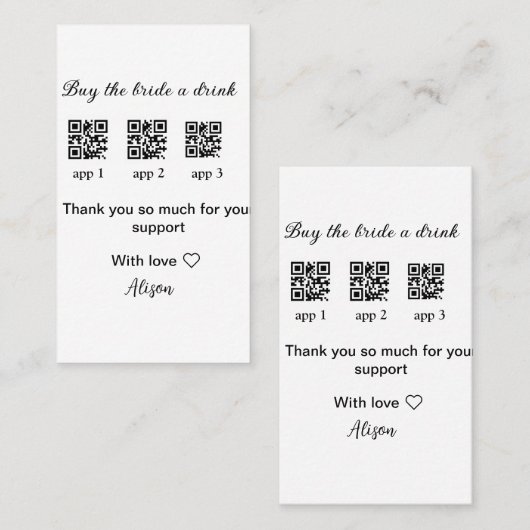 koop bride een drink scan QR code dank uInvitation Visitekaartje (Voorkant / Achterkant)