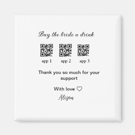 koop bruid een drankje scan QR-code dank je wel Ui Magneet (Voorkant)