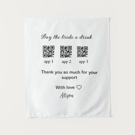 koop bruid een drankje scan QR-code dank je wel Ui Wandkleed (Voorkant)